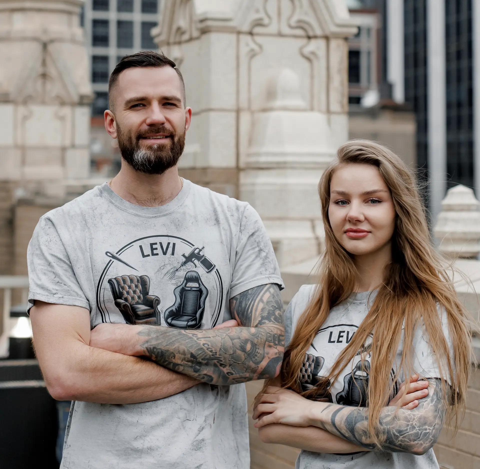 Artem and Christina, founders of Levi Leather Repair & Upholstery