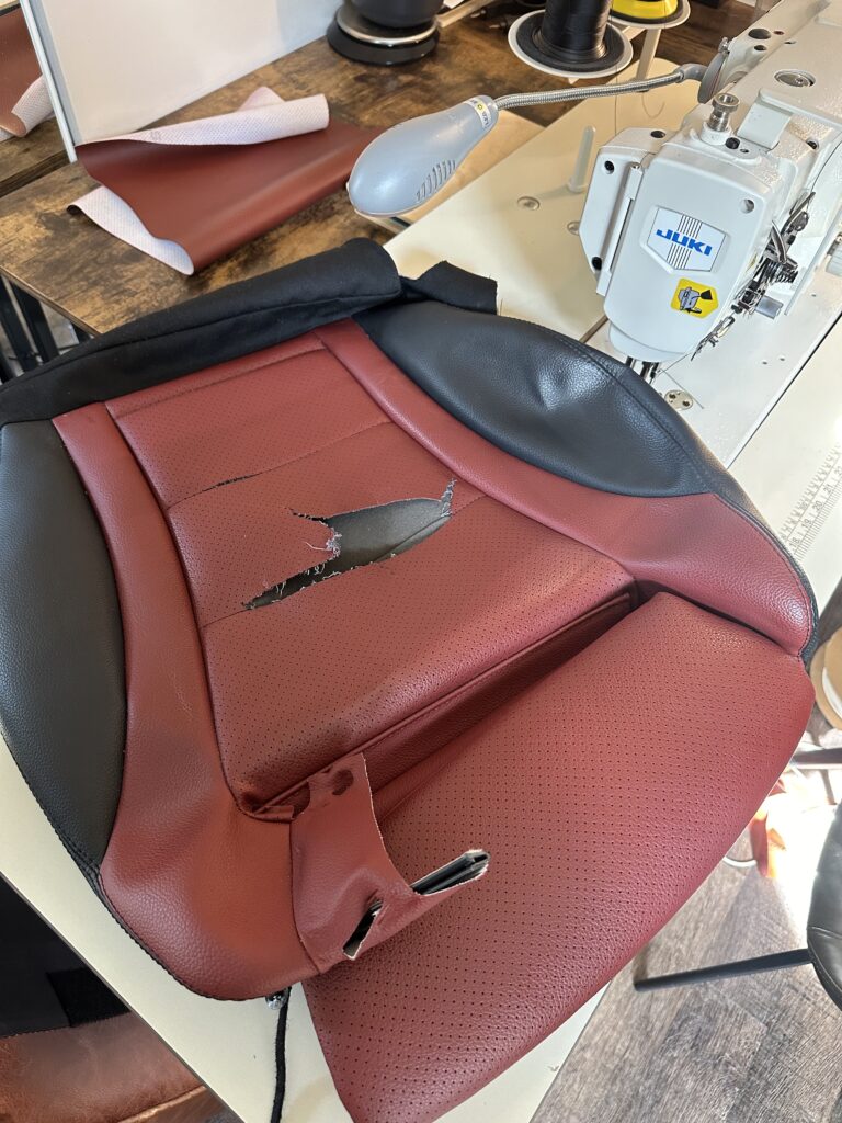 Car seat before reupholstery