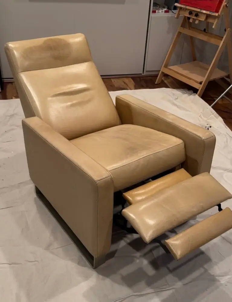 Stained recliner headrest before cleaning